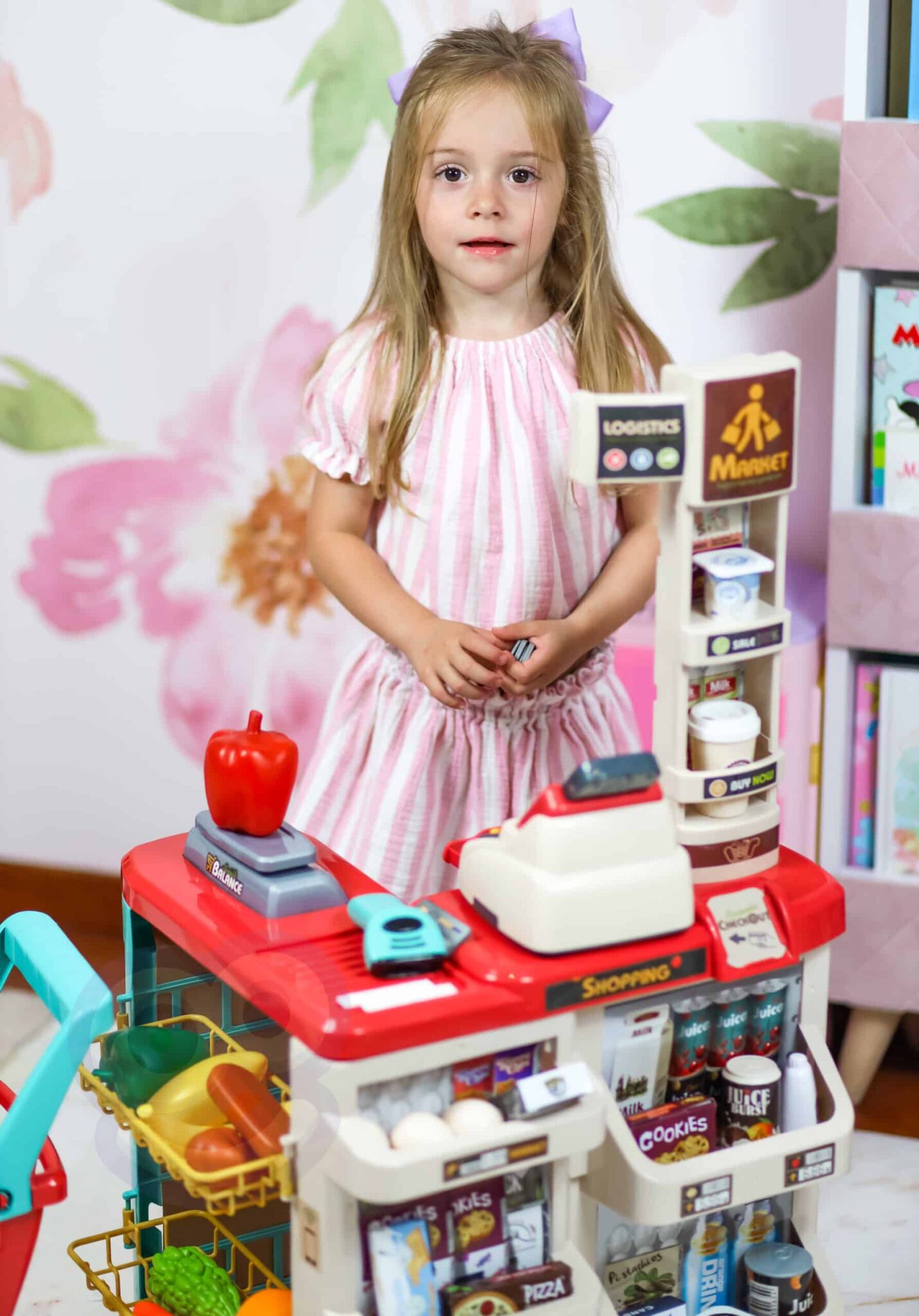 Duży sklep supermarket dla dzieci wózek kasa 48 akc. - Woopie - 005