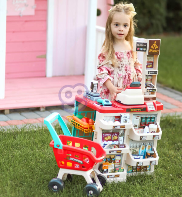 Duży sklep supermarket dla dzieci wózek kasa 48 akc. - Woopie - 006