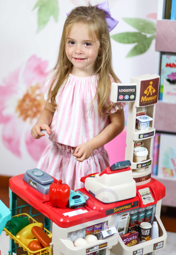 Duży sklep supermarket dla dzieci wózek kasa 48 akc. - Woopie - 007