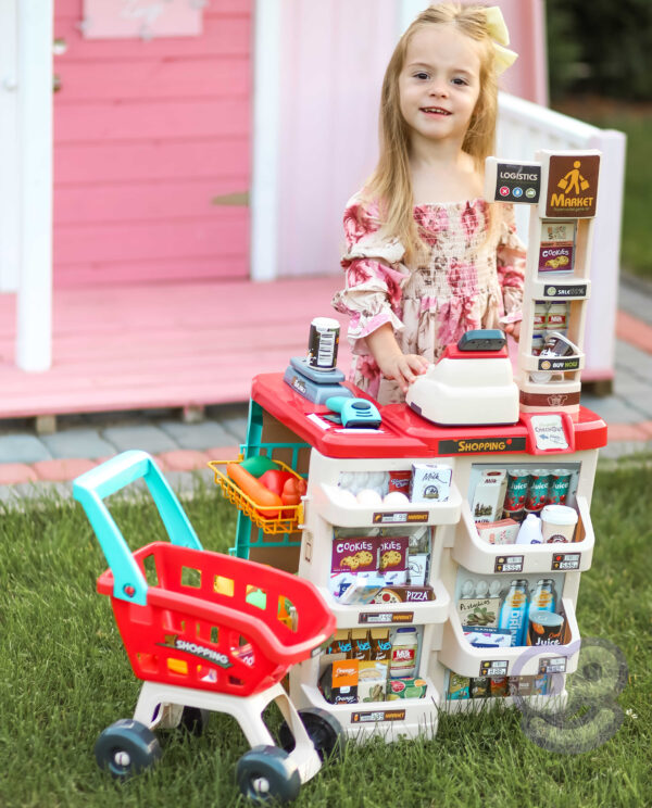 Duży sklep supermarket dla dzieci wózek kasa 48 akc. - Woopie - 010