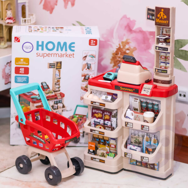 Duży sklep supermarket dla dzieci wózek kasa 48 akc. - Woopie - 011