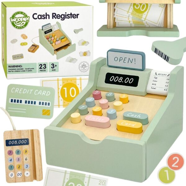 WOOPIE GREEN Drewniana Kasa Sklepowa Edukacyjna z Akcesoriami 23 el. FSC - 001 WOOPIE GREEN Drewniana Kasa Sklepowa Edukacyjna z Akcesoriami 23 el. FSC - 001