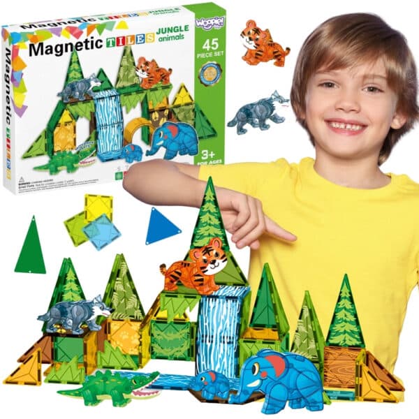 WOOPIE Klocki Magnetyczne Konstrukcyjne 3D Zestaw Edukacyjny Zwierzęta Dżungli 45el. - 001