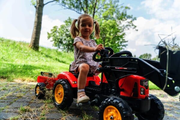 FALK Traktorek Supercharger Czerwony Otwierana Maska z Przyczepką + Łyżka Od 2 Lat - 002