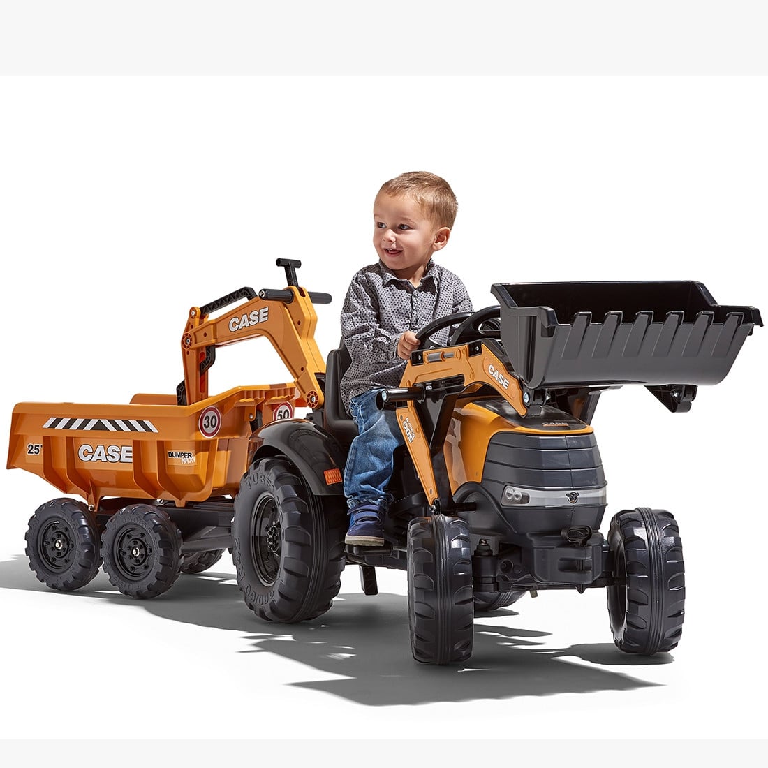 FALK Traktor Case IH Backhoe Pomarańczowy z Przyczepką Ruchoma Łyżka od 3-7 Lat - 009