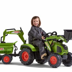 FALK Traktor CLAAS na Pedały z Przyczepą, Łyżką i Spychaczem od 3 Lat