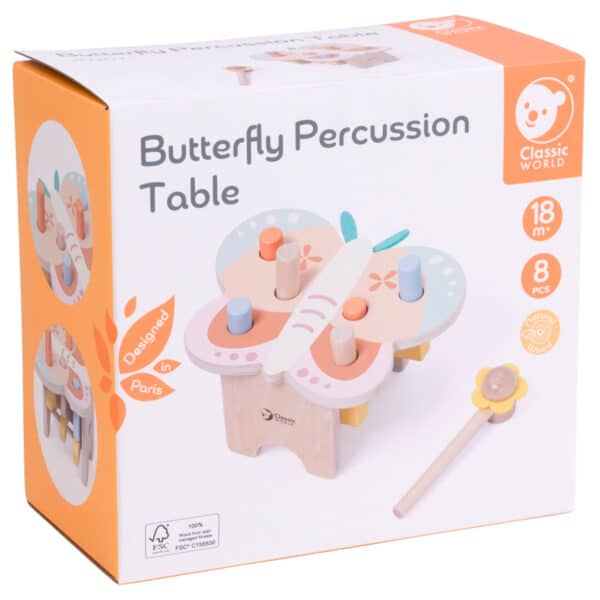 CLASSIC WORLD Wbijak Pastelowy Motylek Montessori z Młoteczkiem 8el. - 005