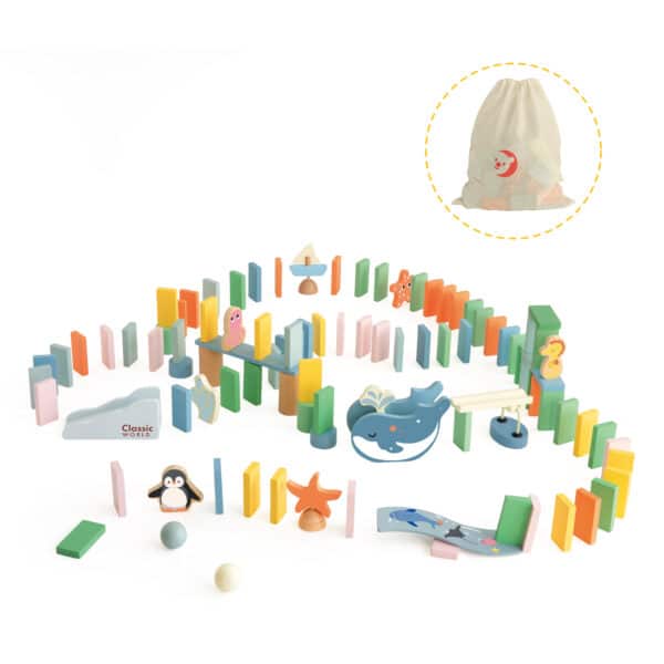 Drewniany Tor Domino z Przeszkodami Classic World – Klocki Kinetyczne Montessori - 003