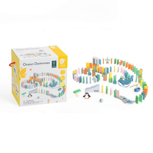 Drewniany Tor Domino z Przeszkodami Classic World – Klocki Kinetyczne Montessori - 007