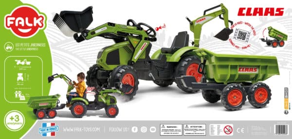 FALK Traktor CLAAS na Pedały z Przyczepą, Łyżką i Spychaczem od 3 Lat - 016