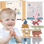 TOOKY TOY Drewniane Klocki Układanka Wieża Stacker Stosy Zwierzątka Montessori 13 el. - 001