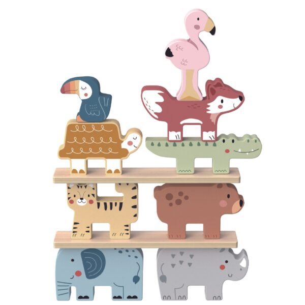 TOOKY TOY Drewniane Klocki Układanka Wieża Stacker Stosy Zwierzątka Montessori 13 el. - 002