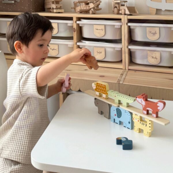 TOOKY TOY Drewniane Klocki Układanka Wieża Stacker Stosy Zwierzątka Montessori 13 el. - 003
