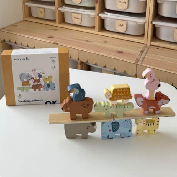 TOOKY TOY Drewniane Klocki Układanka Wieża Stacker Stosy Zwierzątka Montessori 13 el. - 005
