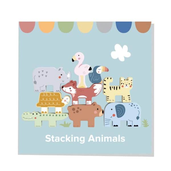TOOKY TOY Drewniane Klocki Układanka Wieża Stacker Stosy Zwierzątka Montessori 13 el. - 008