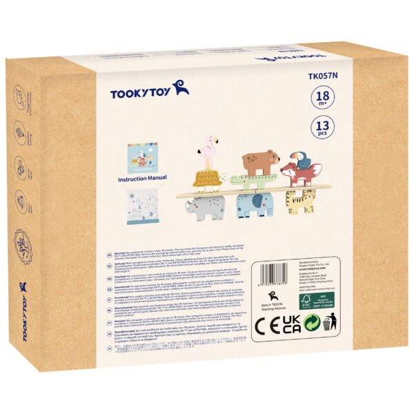 TOOKY TOY Drewniane Klocki Układanka Wieża Stacker Stosy Zwierzątka Montessori 13 el. - 009