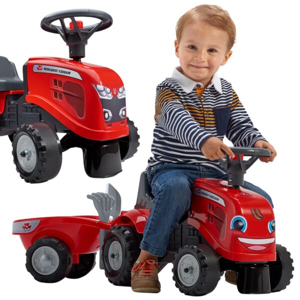 FALK Traktorek Baby Massey Ferguson Czerwony z Przyczepką + akc. od 1-3 lat - 001