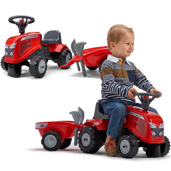 FALK Traktorek Baby Massey Ferguson Czerwony z Przyczepką + akc. od 1-3 lat - 008