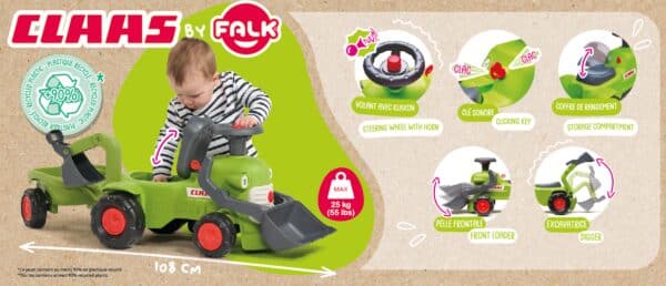 FALK Traktorek Claas Jeździk z Przyczepką Ładowarką i Łyżką - 012