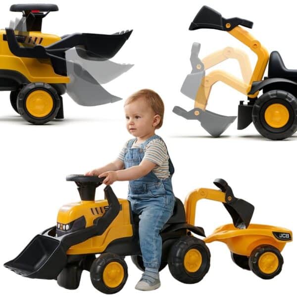FALK Jeździk Traktor JCB z Przyczepą Grabkami i Łopatką Ciche Koła 1-3 lat - 001