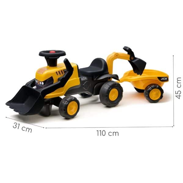 FALK Jeździk Traktor JCB z Przyczepą Grabkami i Łopatką Ciche Koła 1-3 lat - 004