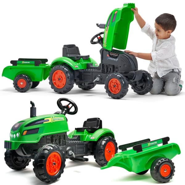 FALK Traktorek X Tractor Zielony z Przyczepką Klakson 2-5 Lat - 001