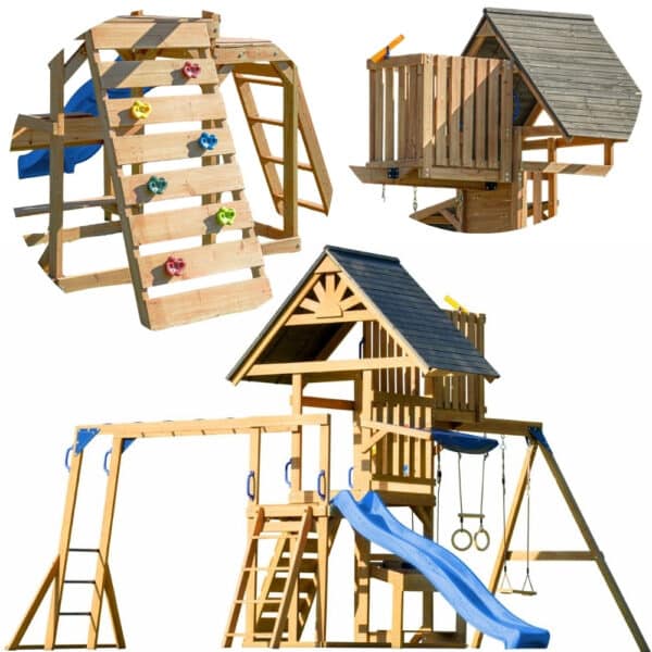 AXI Mitch play tower - Duży Plac Zabaw Drewniany Zjeżdżalnia Hustawki Ścianka Wspinaczkowa + Wieża - 001