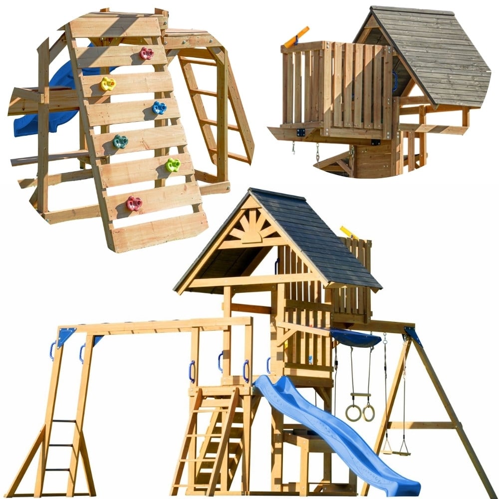 AXI Mitch play tower - Duży Plac Zabaw Drewniany Zjeżdżalnia Hustawki Ścianka Wspinaczkowa + Wieża - 001