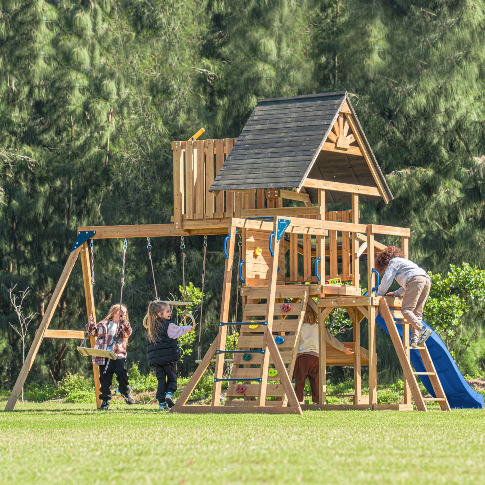 AXI Mitch play tower - Duży Plac Zabaw Drewniany Zjeżdżalnia Hustawki Ścianka Wspinaczkowa + Wieża - 003