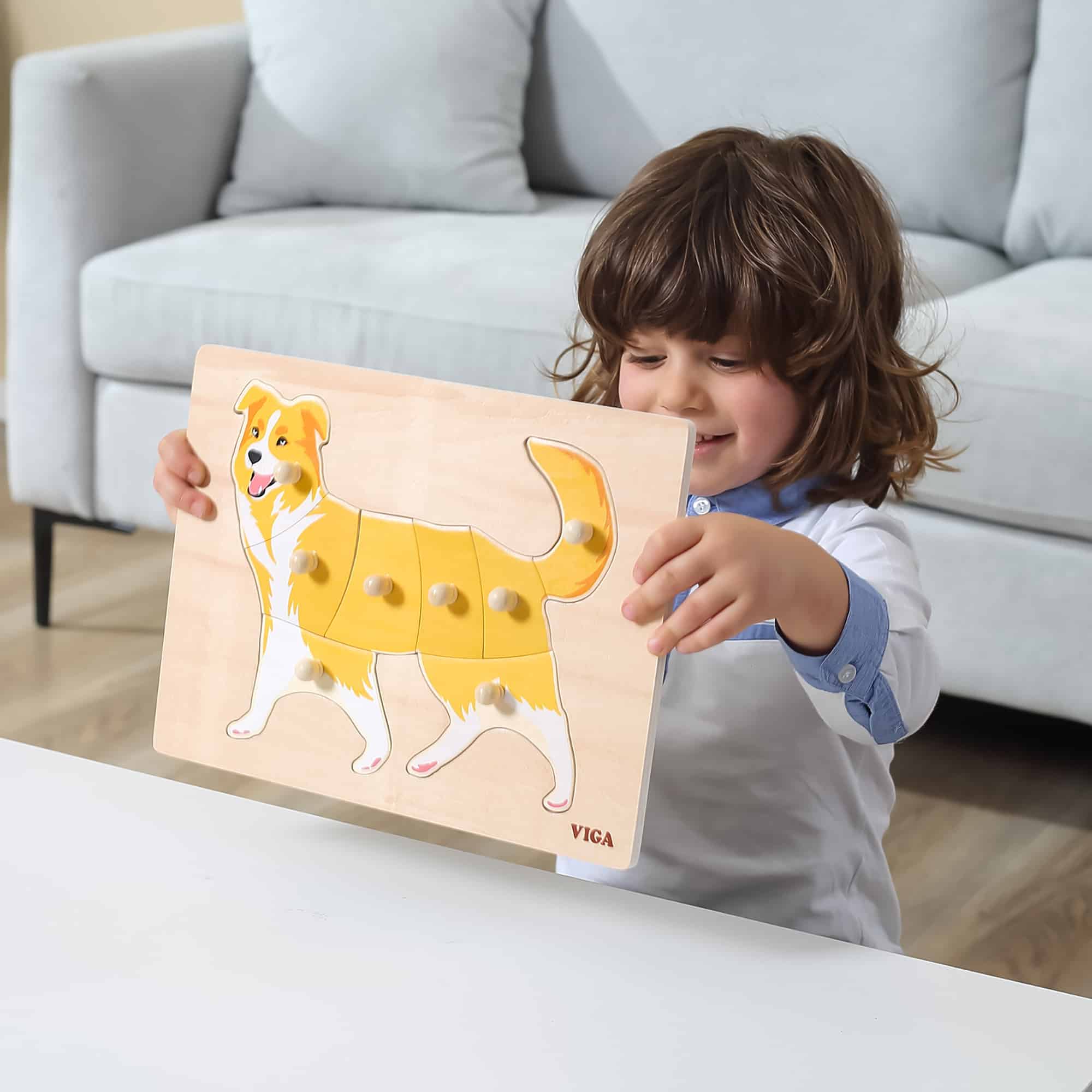 Zestaw 12 Puzzli Drewnianych Zwierzątka Montessori na Stojaku Viga - 004