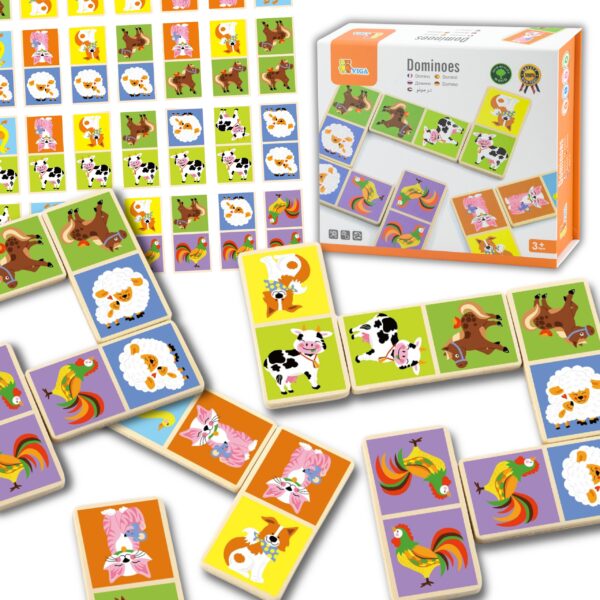 VIGA Edukacyjne Klocki Domino Drewniane gra Farma 28 elementów Montessori - 001