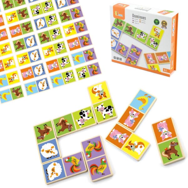 VIGA Edukacyjne Klocki Domino Drewniane gra Farma 28 elementów Montessori - 002