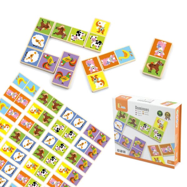 VIGA Edukacyjne Klocki Domino Drewniane gra Farma 28 elementów Montessori - 006