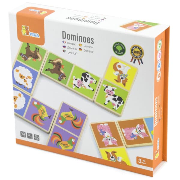 VIGA Edukacyjne Klocki Domino Drewniane gra Farma 28 elementów Montessori - 007