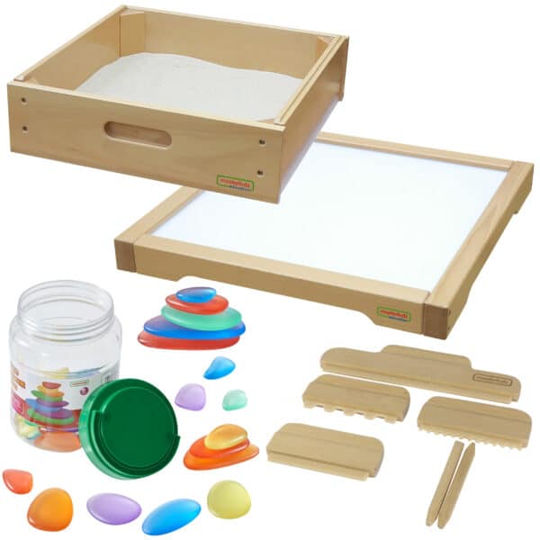 MASTERKIDZ Rama Sensoryczna - Panel LED + Zestaw Akcesoriów Do Zabawy w Piasku - 001