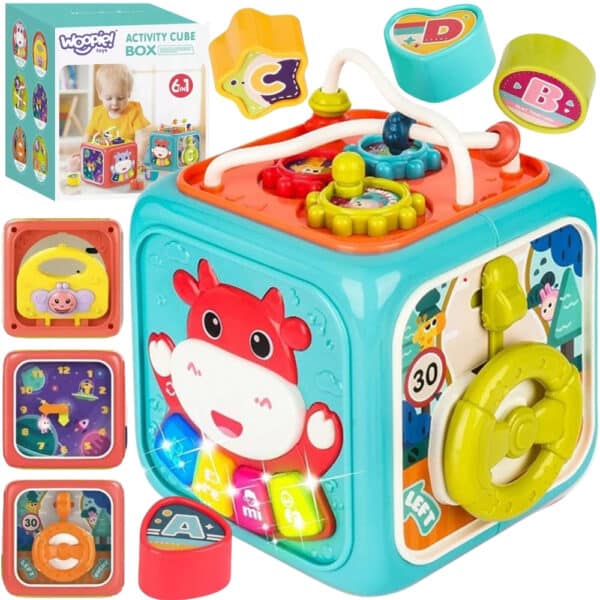WOOPIE BABY Interaktywna Kostka Sensoryczna Edukacyjna Montessori Sorter 6w1 - 001