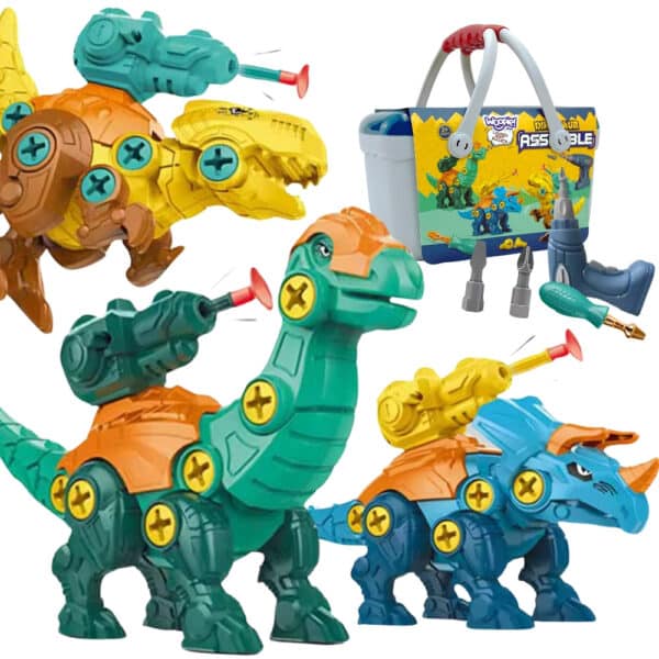 WOOPIE Zestaw Dinozaury do Skręcania 3 szt. Zestaw Konstrukcyjny w Pudełku + Wiertarka i Śrubokręt - 001
