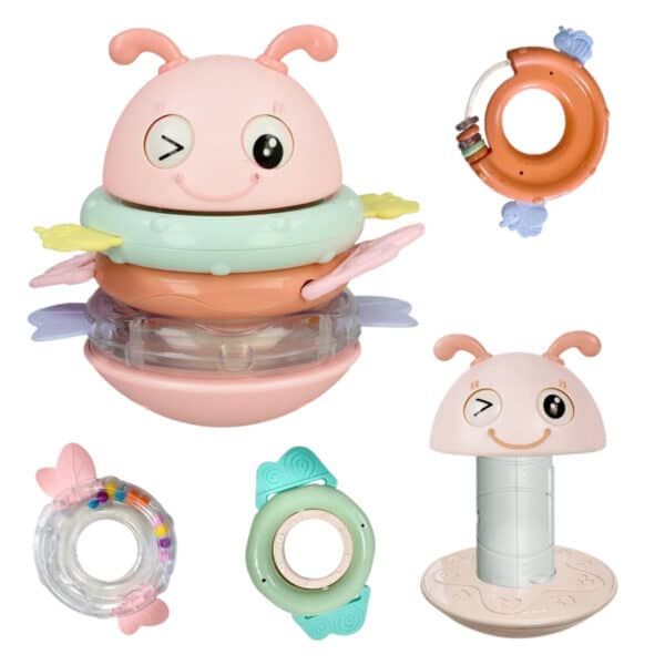 WOOPIE Baby Wańka Wstańka Zabawka Sensoryczna 2w1 Grzechotka Gryzak Różowa - 002