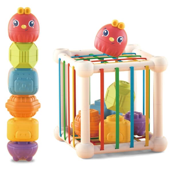 WOOPIE BABY Elastyczna Kostka Sensoryczna Sorter dla Dzieci Zwierzątka + Grzechotka 7 el. - 001