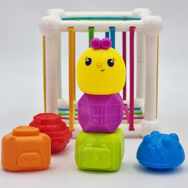 WOOPIE BABY Elastyczna Kostka Sensoryczna Sorter dla Dzieci Zwierzątka + Grzechotka 7 el. - 003