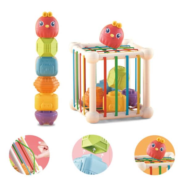 WOOPIE BABY Elastyczna Kostka Sensoryczna Sorter dla Dzieci Zwierzątka + Grzechotka 7 el. - 006