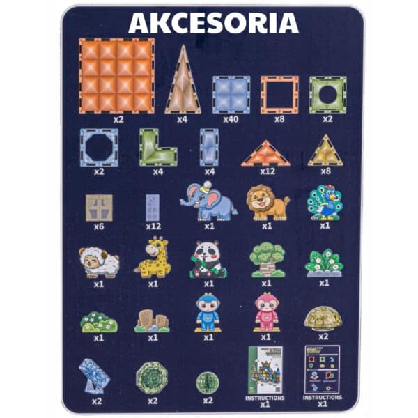 WOOPIE Klocki Magnetyczne Konstrukcyjne Świecące 3D Świat Zwierząt 124el. - 012