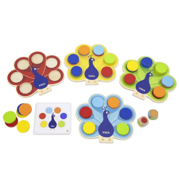 VIGA Drewniana Gra Dopasuj Kolory Pawi Ogon Montessori + Karty - 001
