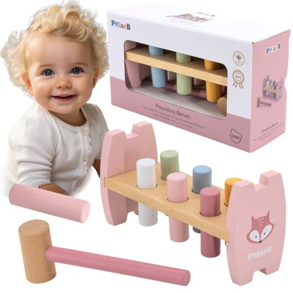 VIGA PolarB Drewniana Przebijanka Wbijanka z Młoteczkiem Lisek Montessori - 001