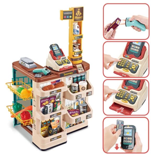 WOOPIE Sklep Supermarket z Wózkiem Waga Kasa Skaner + 48 Akc. - 012