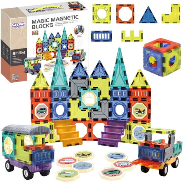 WOOPIE Klocki Magnetyczne 3D Zestaw Zamek Pojazdy 71el. - 001