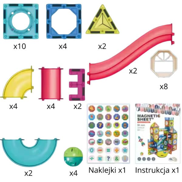 WOOPIE Klocki Magnetyczne Konstrukcyjne 3D Zestaw Edukacyjny Tor Kulkowy 42 el. - 004