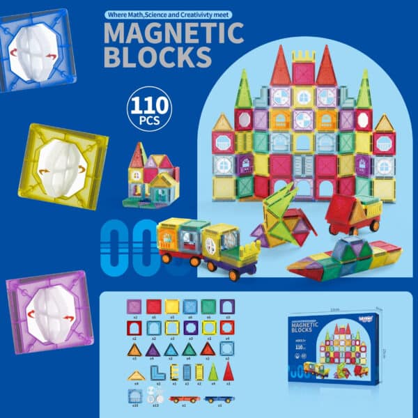 WOOPIE Klocki Magnetyczne Konstrukcyjne 3D Zestaw Edukacyjny Zamek Pojazdy110el.. - 009