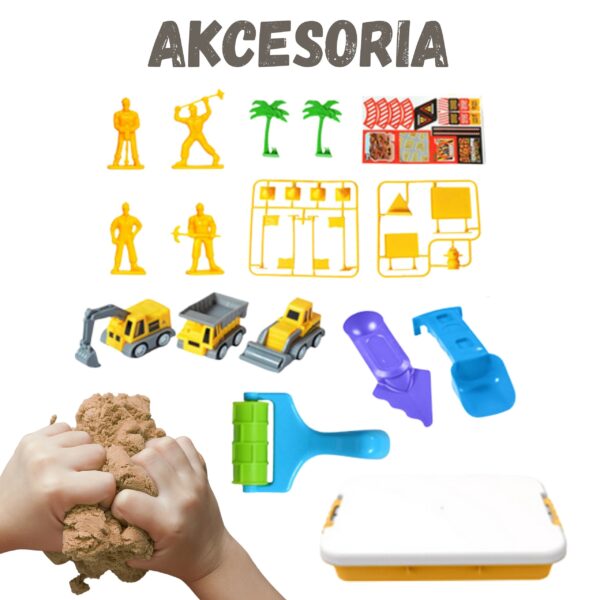 WOOPIE Zestaw Piasek Kinetyczny Plac Budowy w Walizce Pojazdy 1kg - 002