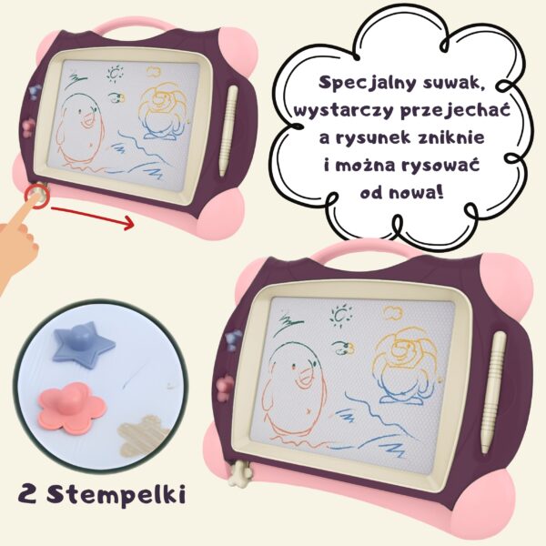 WOOPIE Znikopis Tablica Magnetyczna Kolorowa + 2 Stempelki Fioletowy - 008